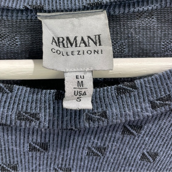 Armani Collezioni Blue Geo-Printed Long Sleeve Viscose T Shirt Size EU M/ US S - Picture 4 of 8